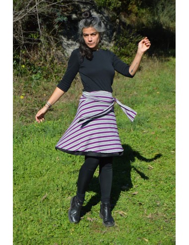 reversable purple and gray striped skirt